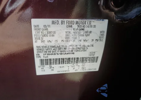 2011 Ford Explorer Limited from USA, damaged, VIN 1FMHK8F83BGA46596